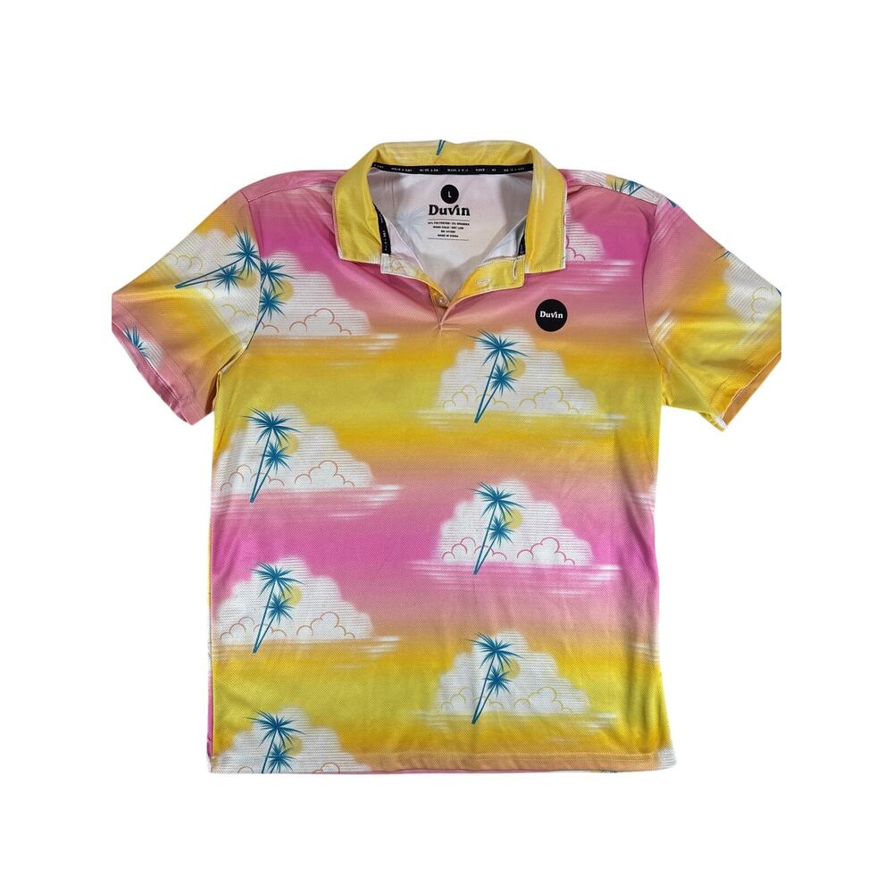 Hawaiian Golf Polo Mens Large‎ Tropical Print Duvin Design Day in Clouds Resort